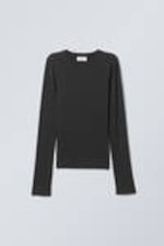 Black - Soft Brushed Long Sleeve Top - 0