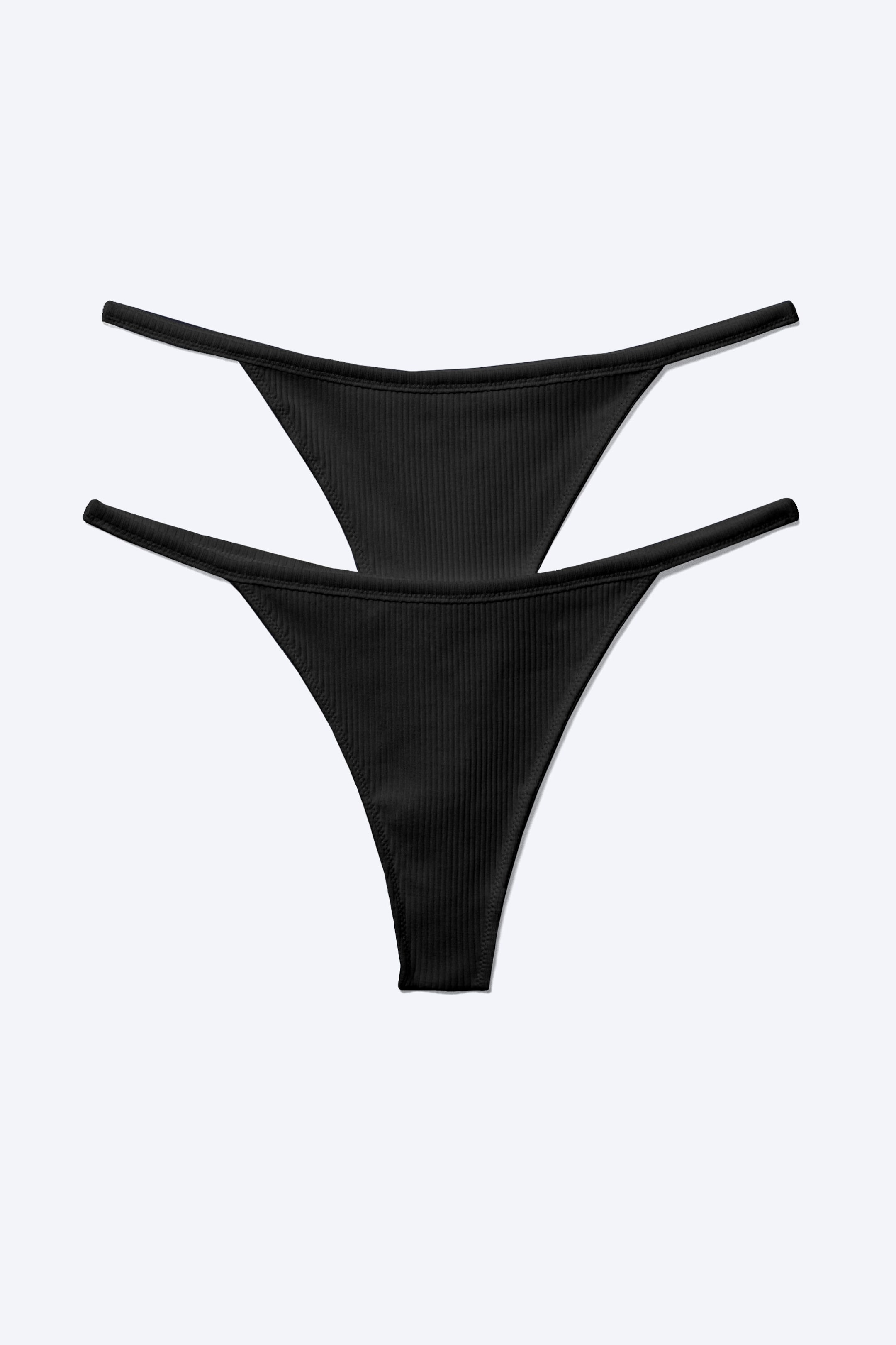 Black - 2-pack Mid Rise Ribbed Tanga Thongs - 3