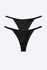 Black - 2-pack Mid Rise Ribbed Tanga Thongs - 3