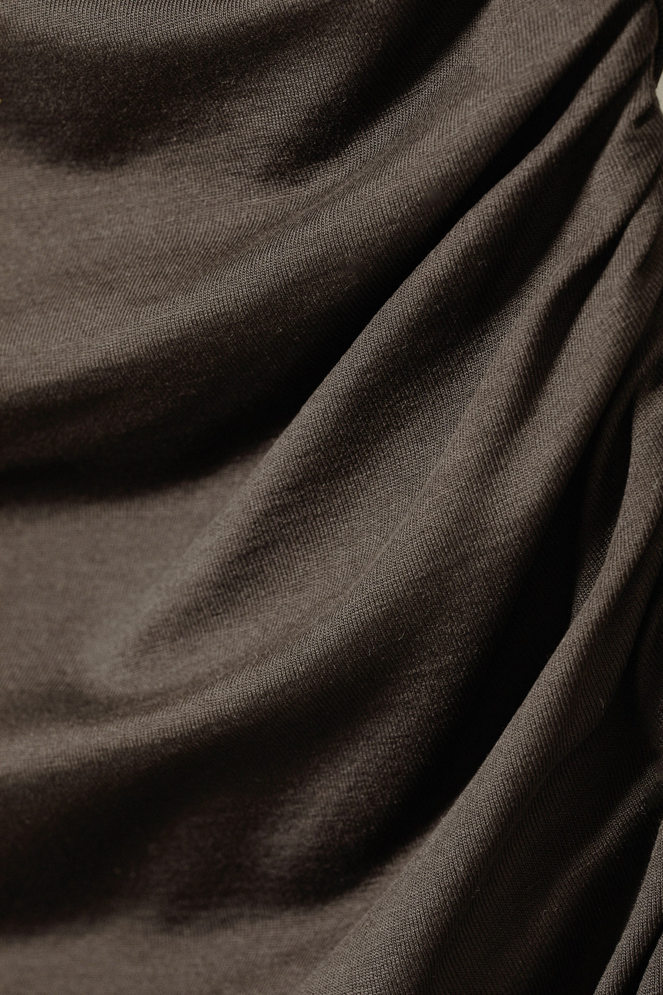 Dark Brown - Gathered Mini Long Sleeve Dress - 4