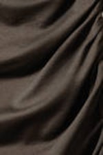 Dark Brown - Gathered Mini Long Sleeve Dress - 4