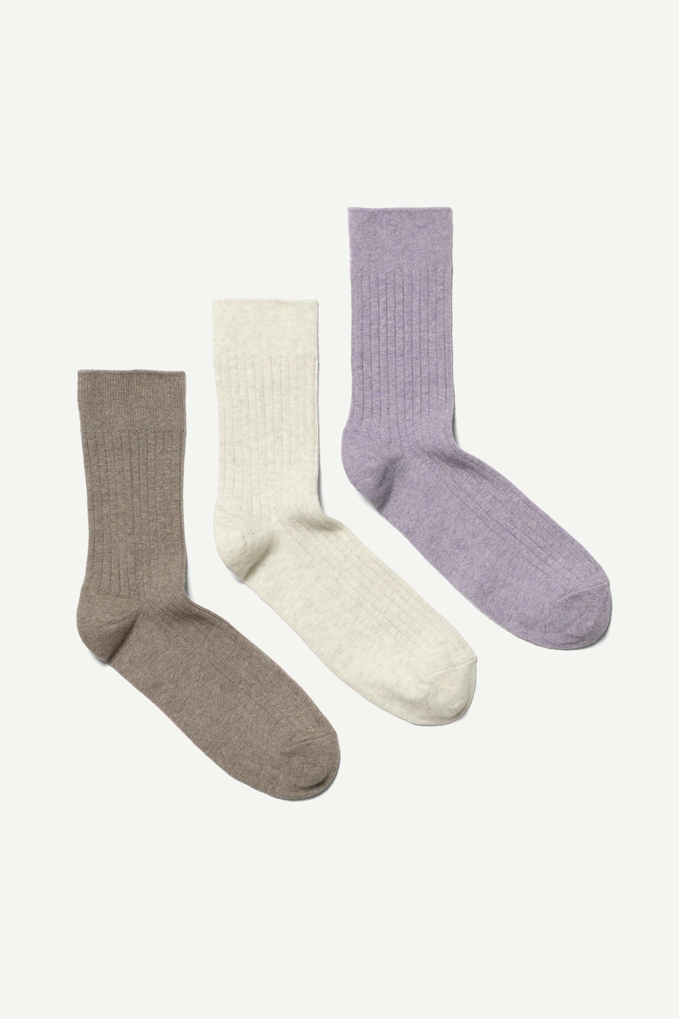Taupe/Cremeweiß/Flieder - 3er-Pack gerippte Crew-Socken - 0