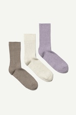 Taupe/Cremeweiß/Flieder - 3er-Pack gerippte Crew-Socken - 0