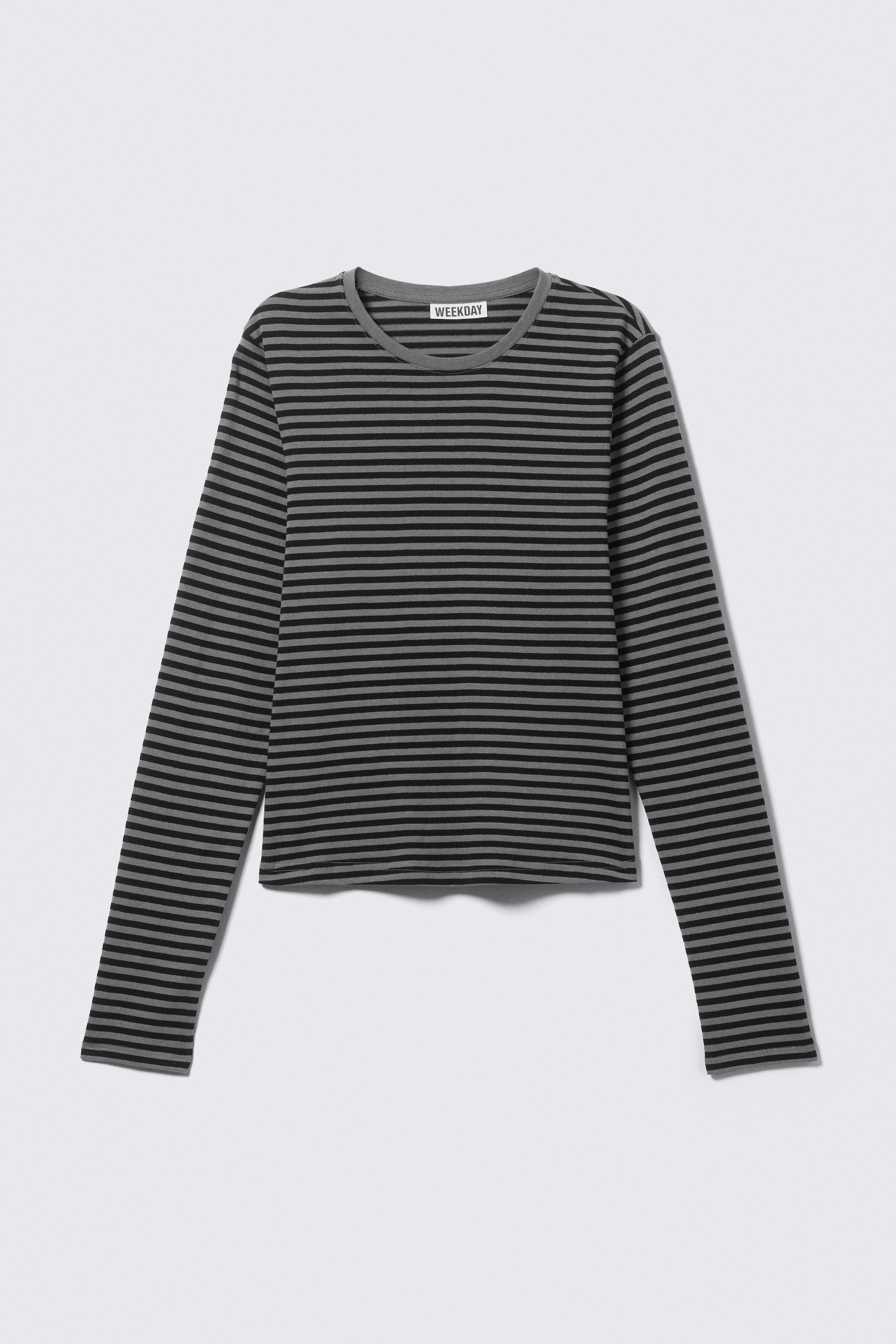 Black & Grey Stripes - Slim Long-Sleeved Cotton Top - 3