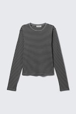 Black & Grey Stripes - Slim Long-Sleeved Cotton Top - 3