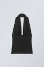 Black - Deep Halterneck Top - 4