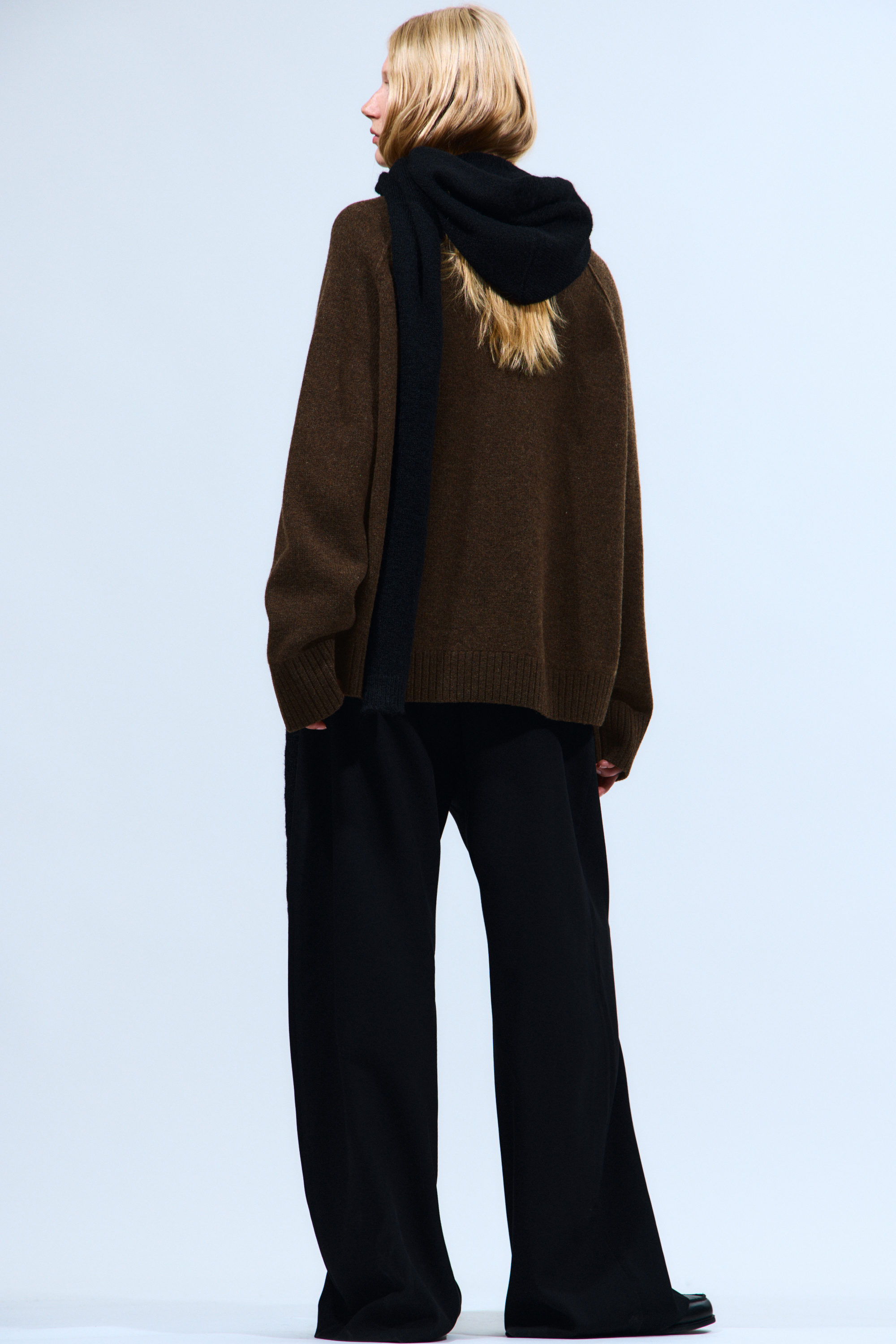 Dark Brown Melange - Relaxed Knitted Wool Sweater - 4