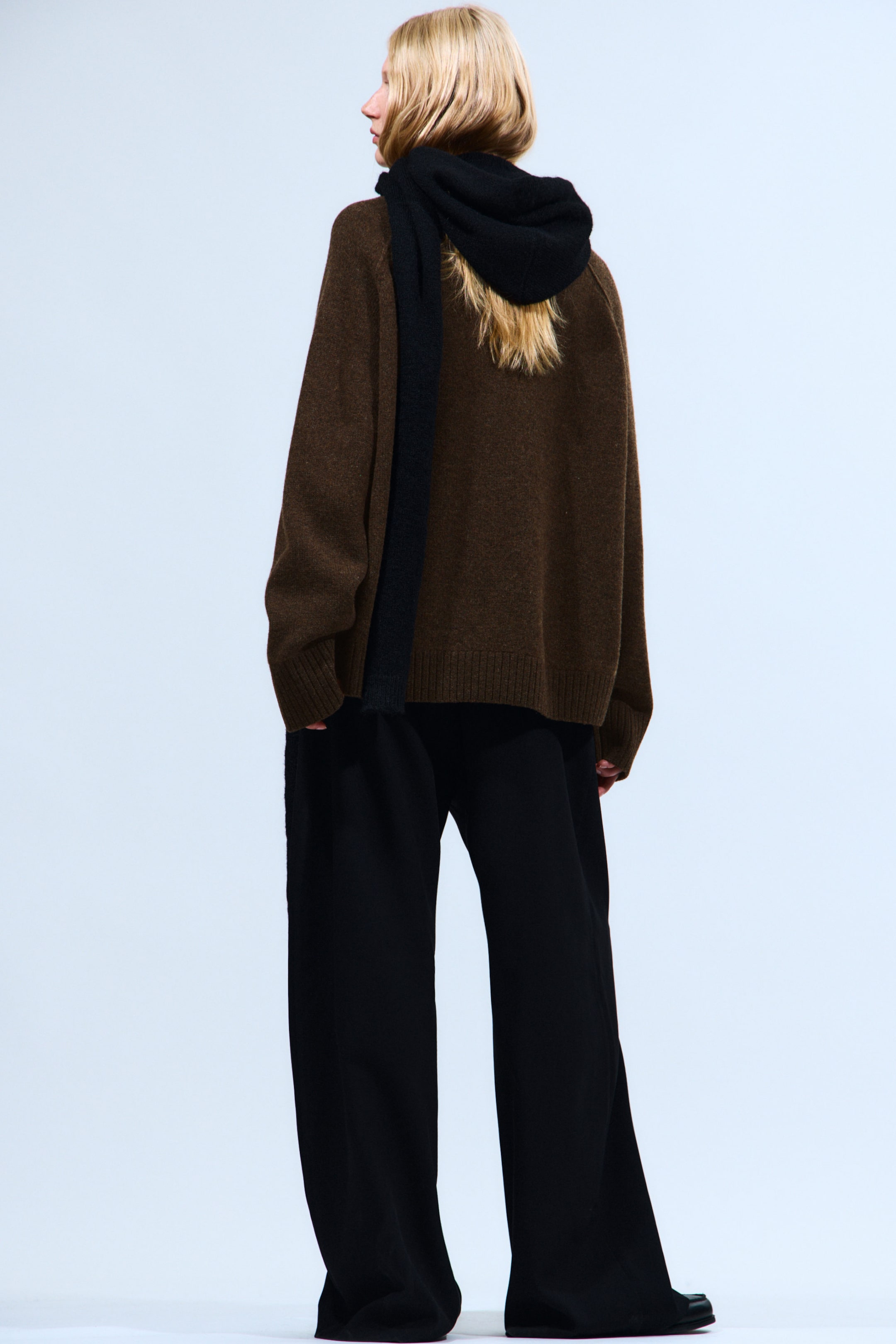 Dark Brown Melange - Relaxed Knitted Wool Sweater - 4