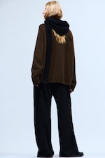 Dark Brown Melange - Relaxed Knitted Wool Sweater - 4