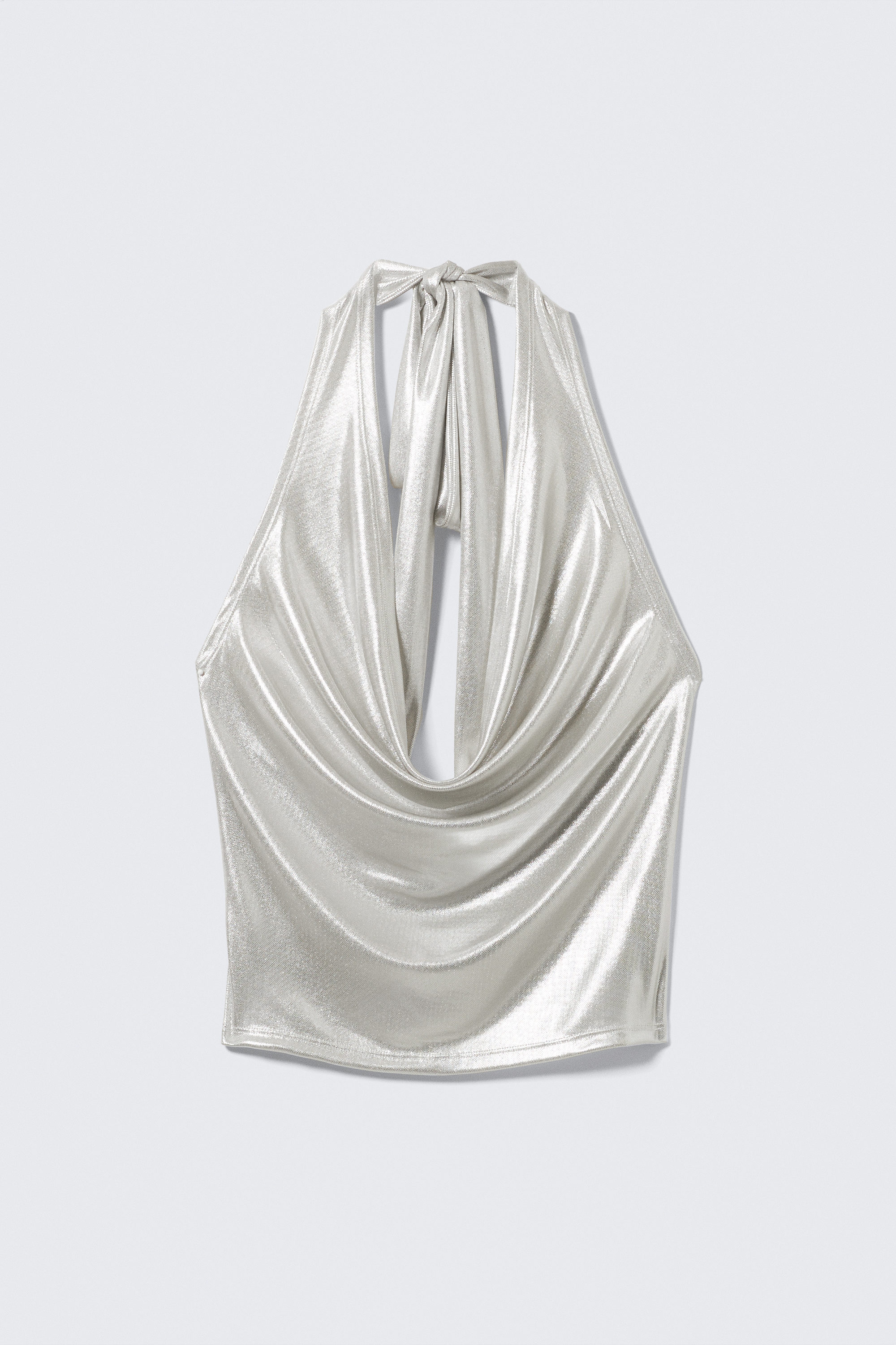 Glossy Beige - Waterfall Drape Halterneck Top - 4
