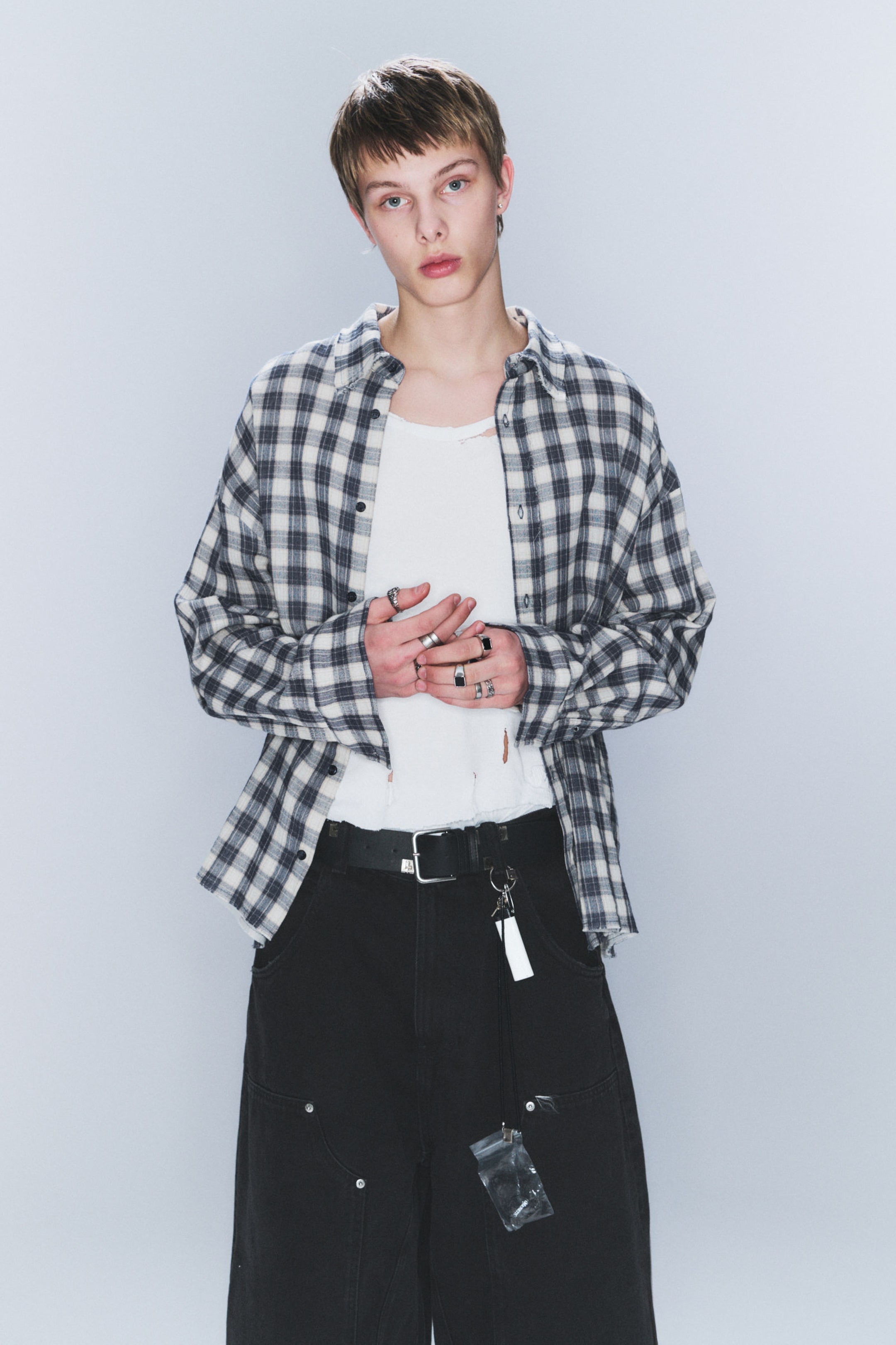 Checked Dark Blue - CM x LB Checked Long-Sleeved Unisex Shirt - 5