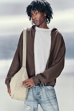 Dark Brown - Loose Fit Zip Hoodie - 0