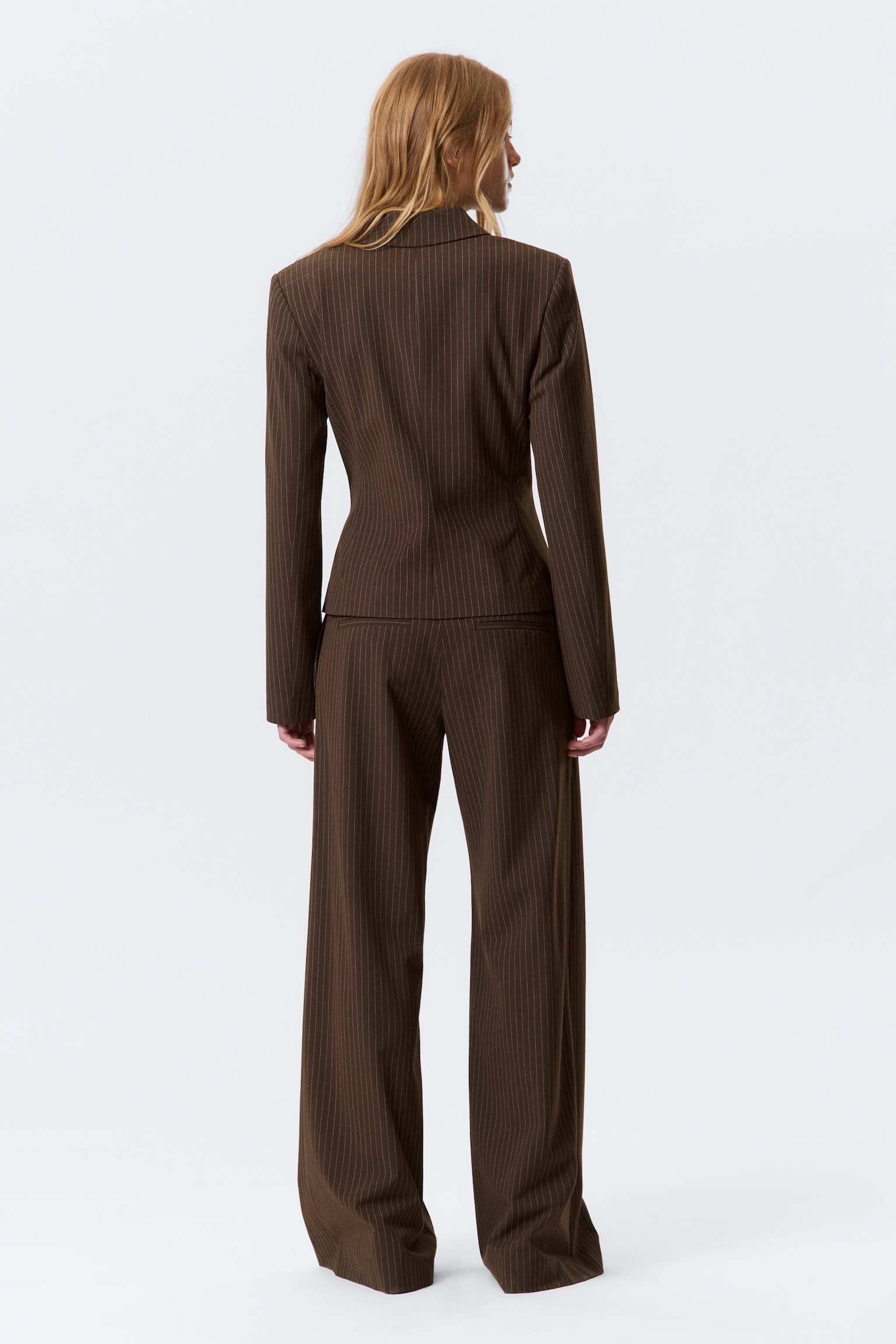 Short Fitted Blazer - Dark Brown - Pinstripe/Black - 5