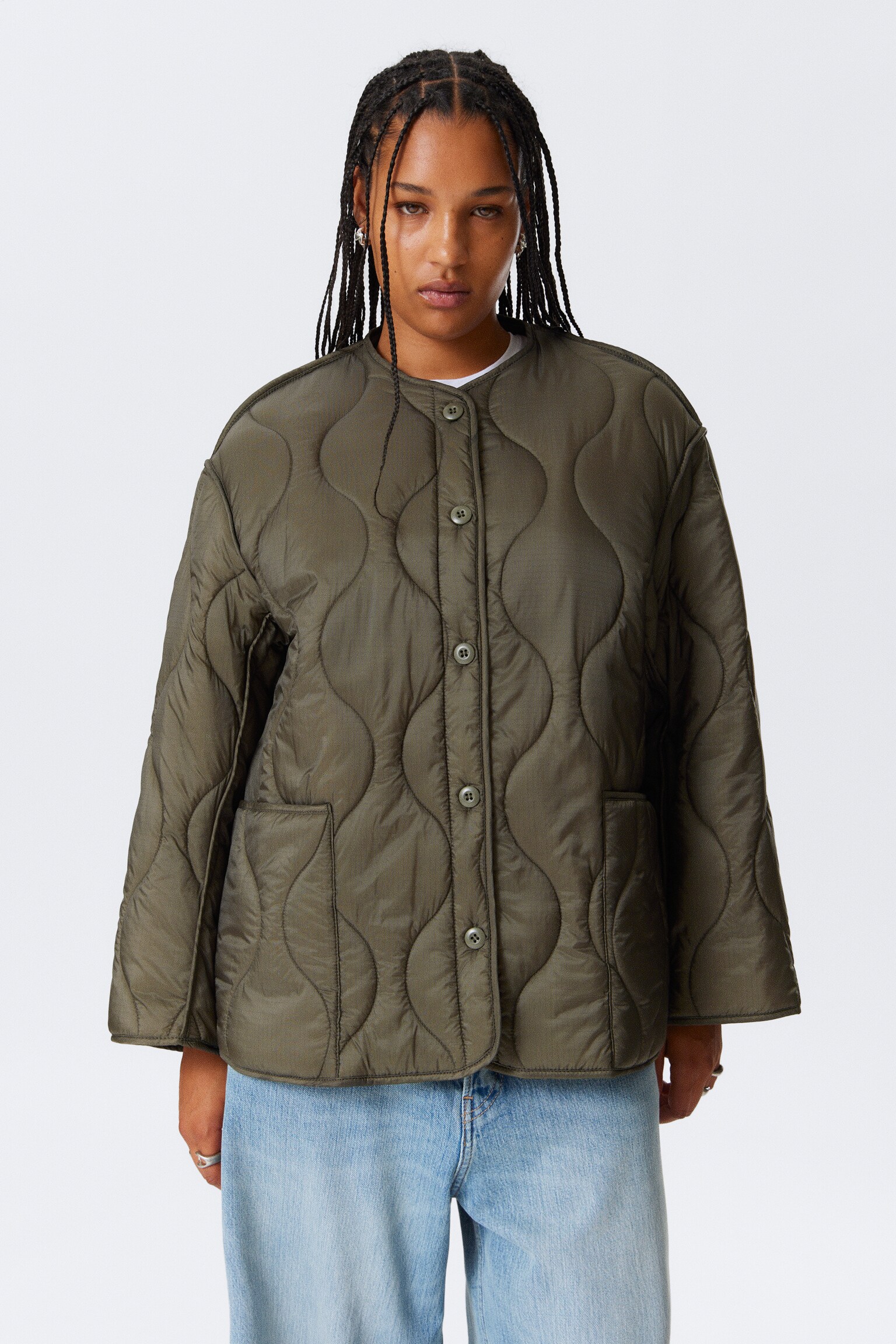 Oversized quiltad jacka - Mörk khakigrön - 5