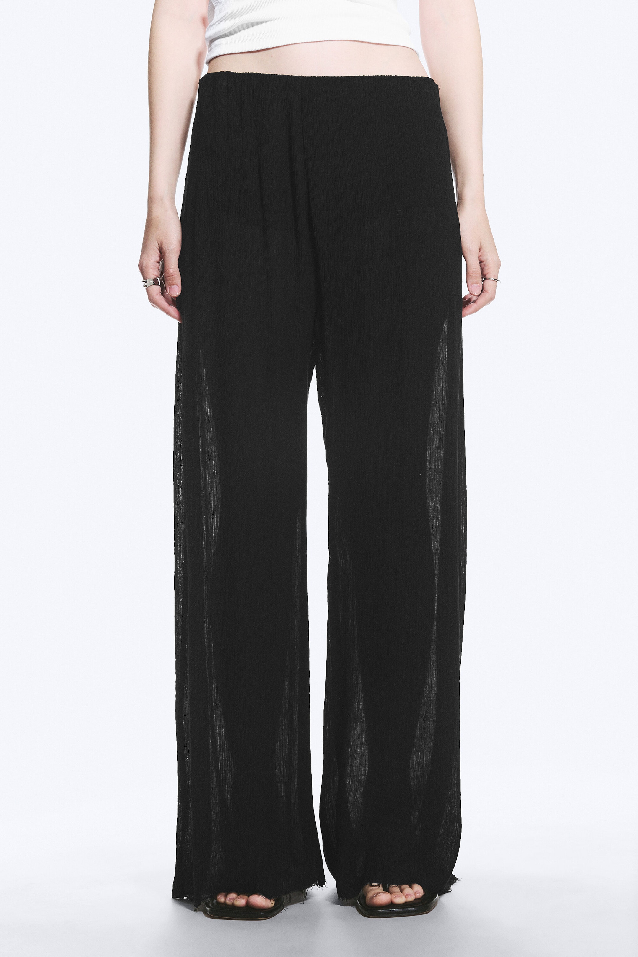 Noir - Pantalon froissé taille basse - 2