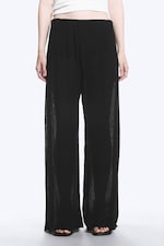 Black - Crinkled Low-Rise Wide-Leg Trousers - 1