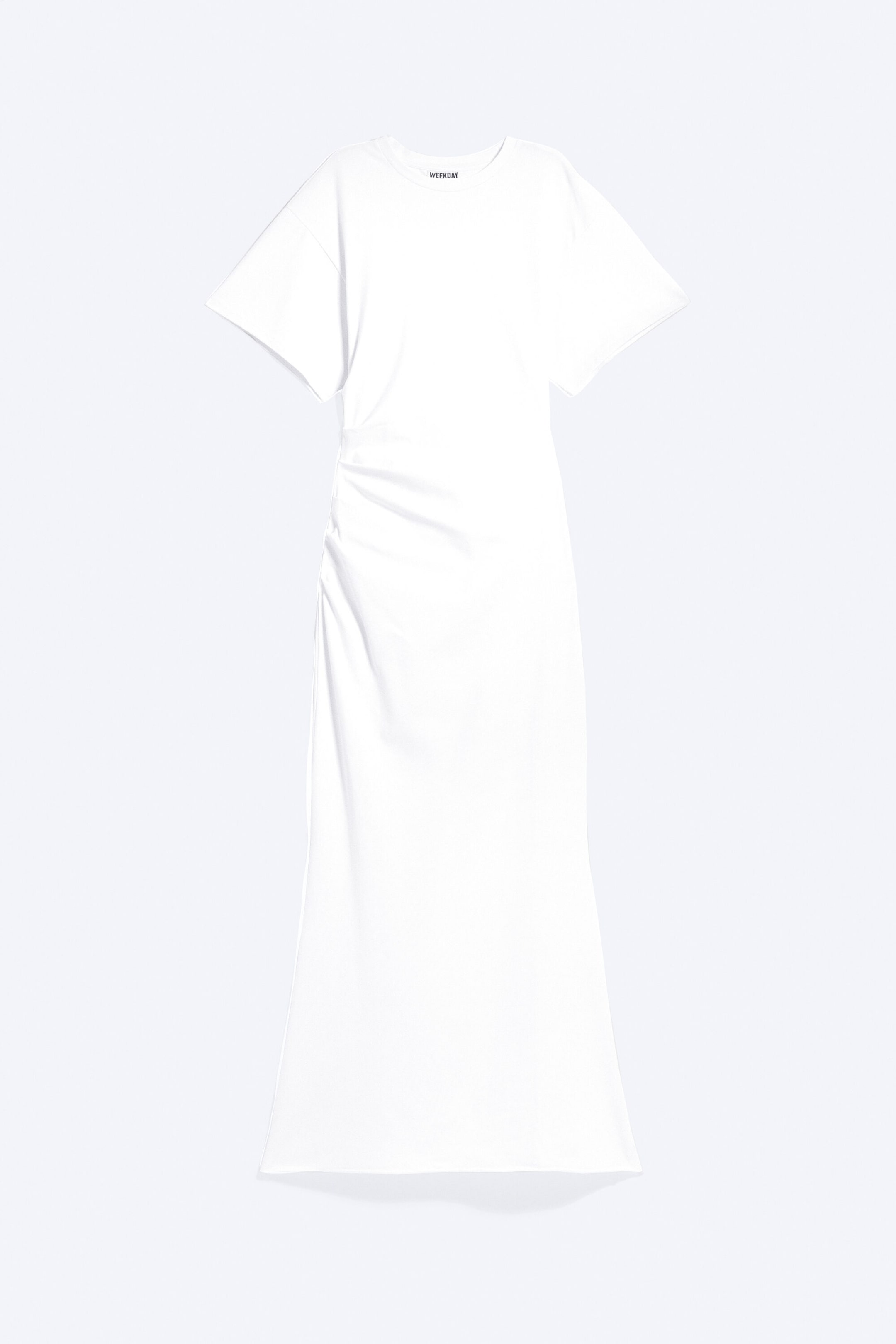 White - Gathered Short-Sleeved Maxi Dress - 1