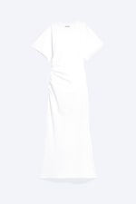 White - Gathered Short-Sleeved Maxi Dress - 0
