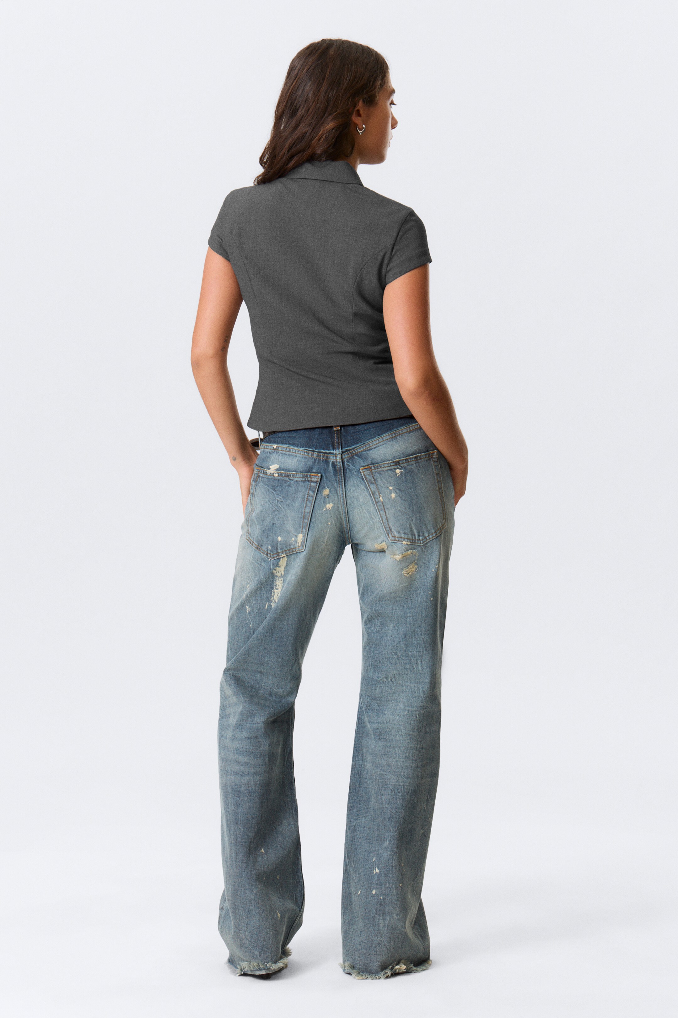 Agrandir l'image: Haut ajusté à manches courtes zippé - Gris foncé chiné - FEMME | H&M BE 3