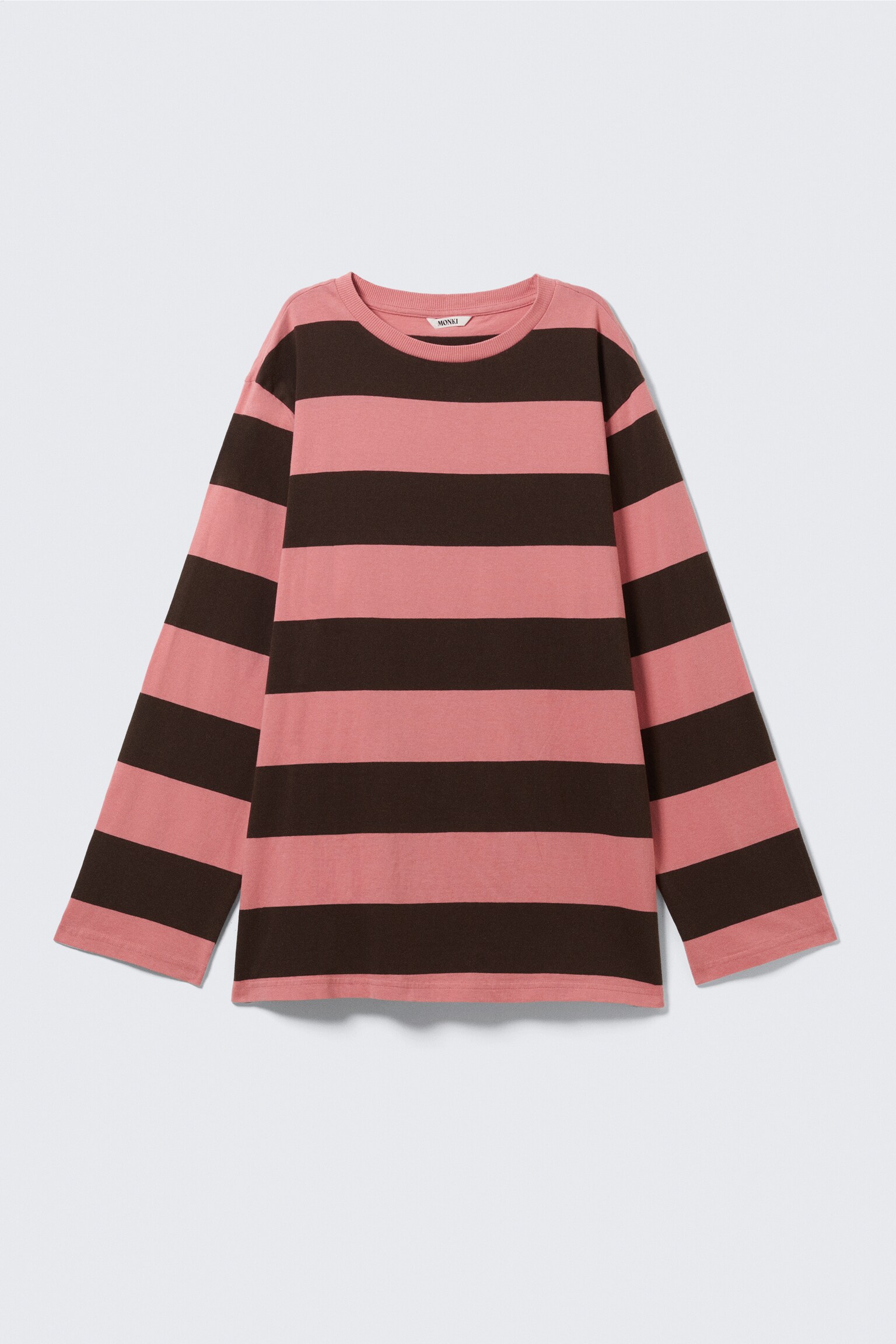 Striped Long-Sleeved Mini Dress - Pink & Brown Stripes/Beige & Grey Stripes - 2