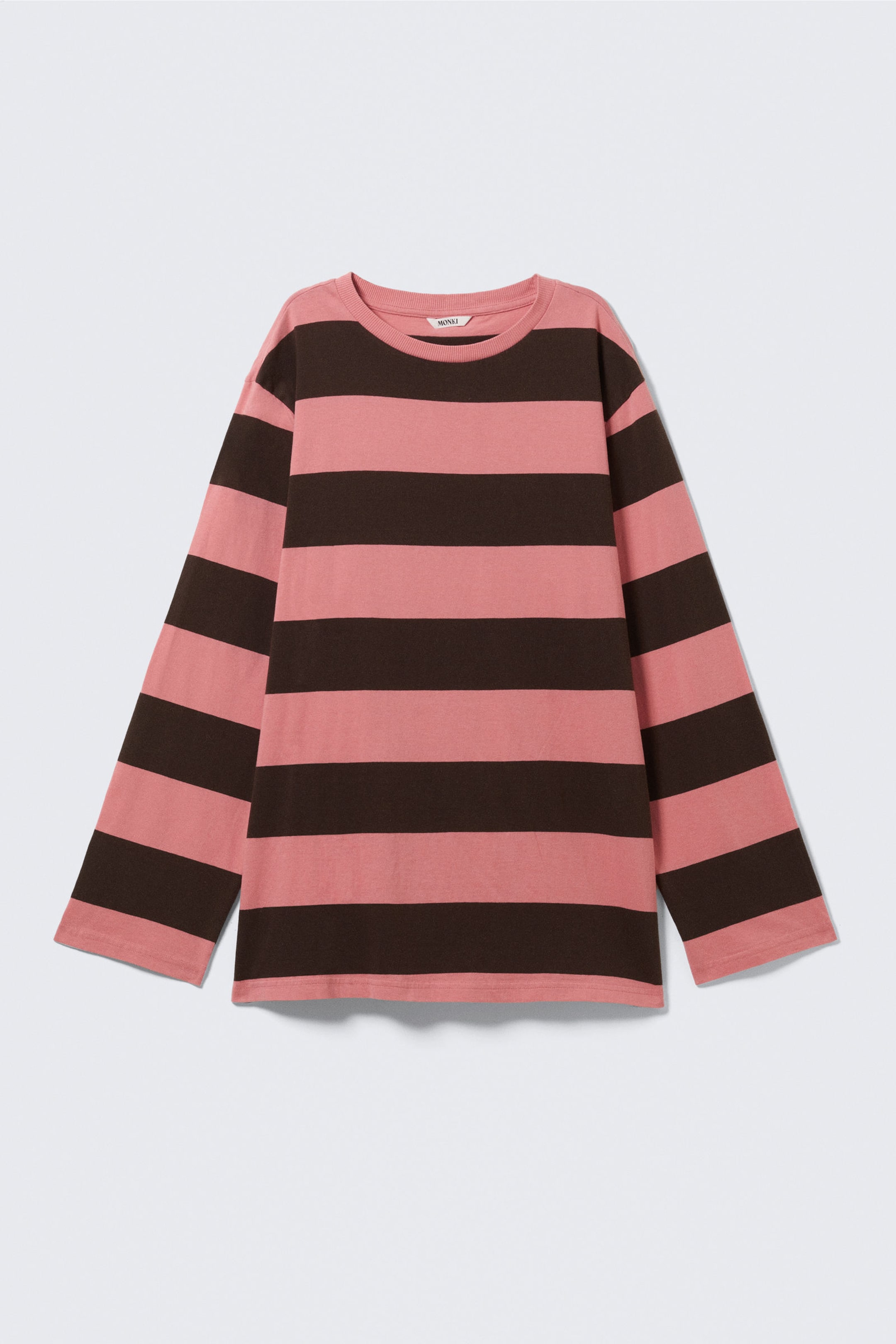 Pink & Brown Stripes - Striped Long-Sleeved Mini Dress - 3