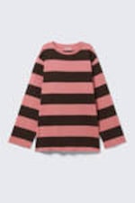 Pink & Brown Stripes - Striped Long-Sleeved Mini Dress - 3