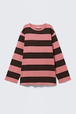Pink & Brown Stripes - Striped Long-Sleeved Mini Dress - 0