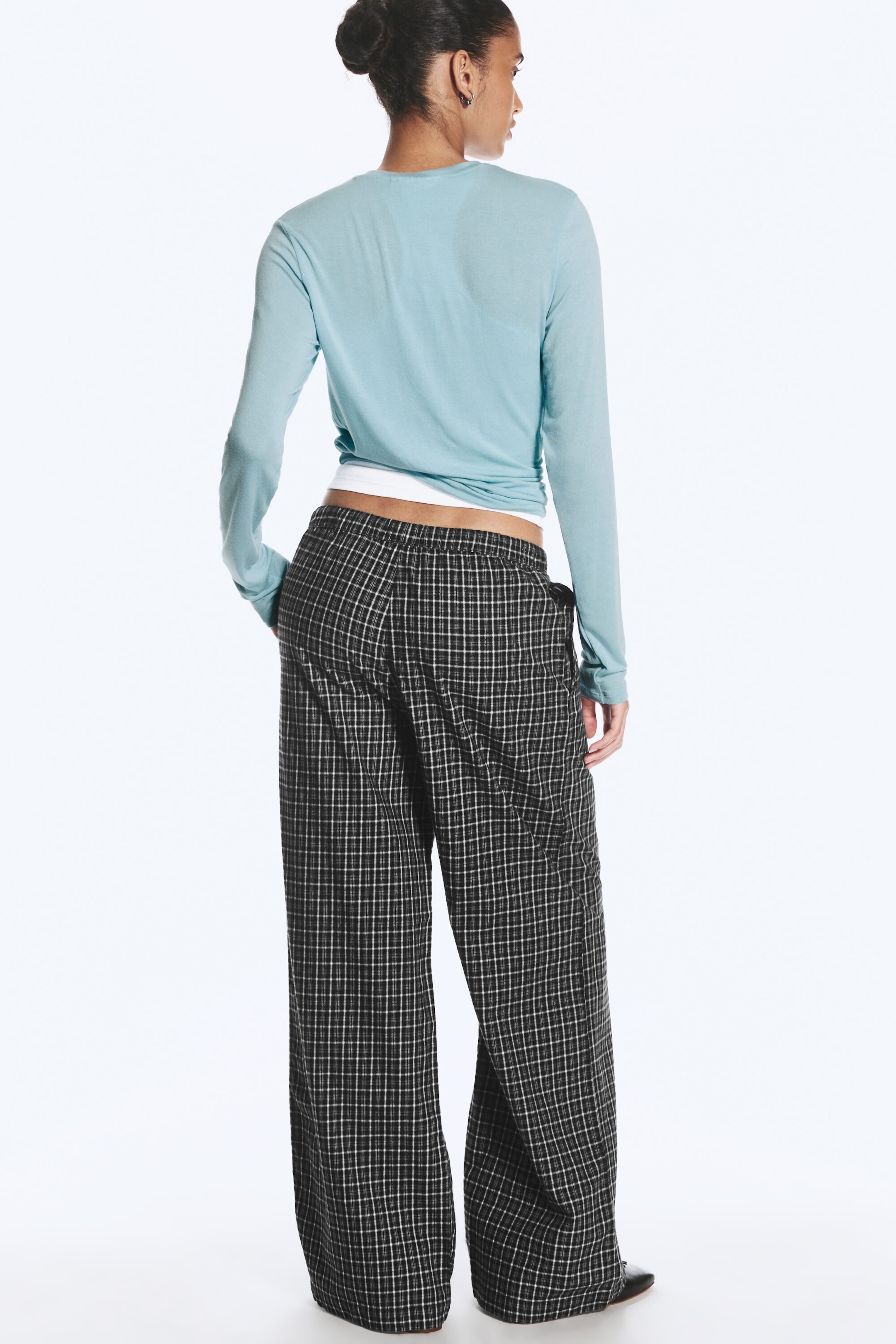 Noir à carreaux - Pantalon de pyjama large en flanelle - 3
