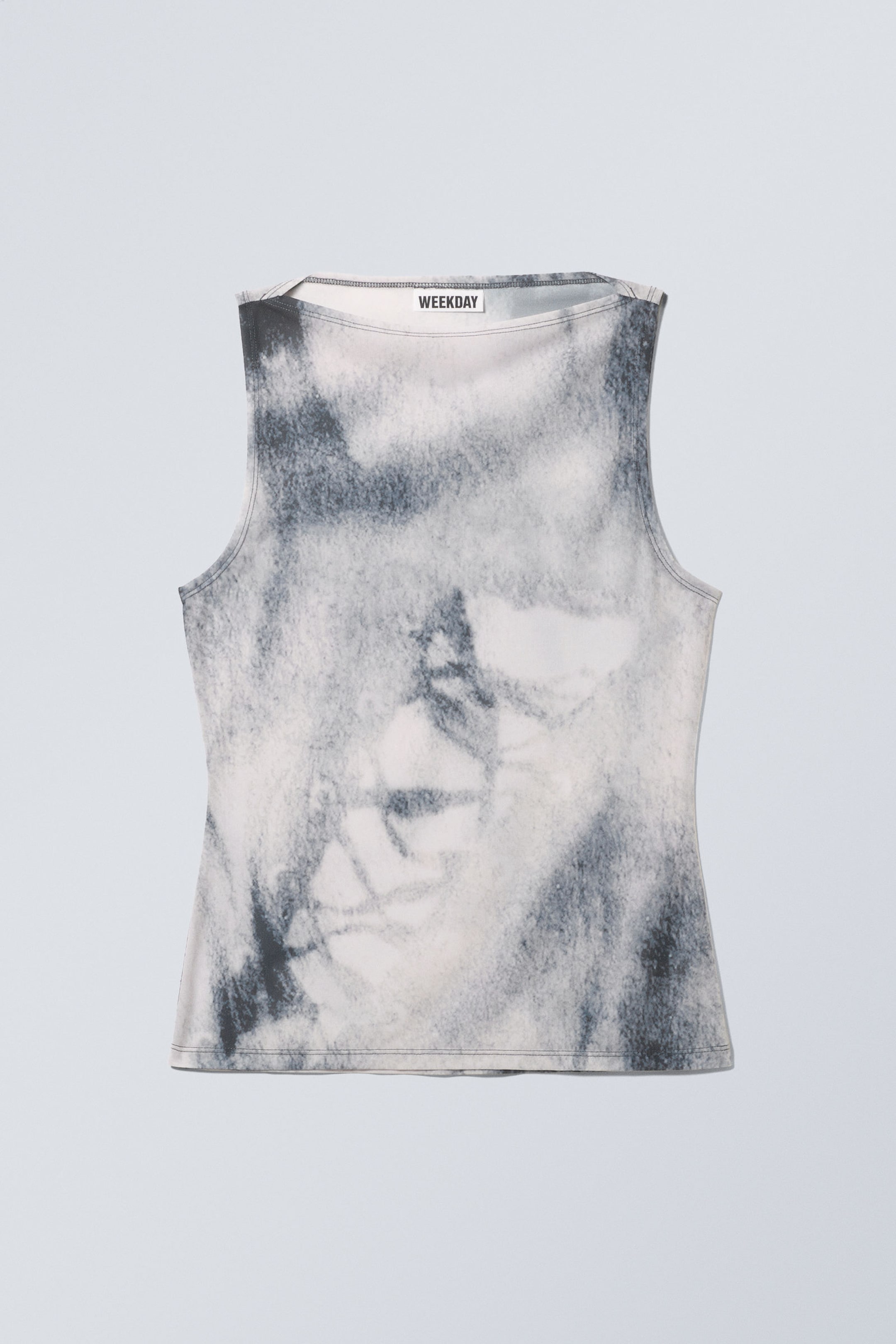 White & Blue - Annie Boat-Neck Printed Sleeveless Top - 1