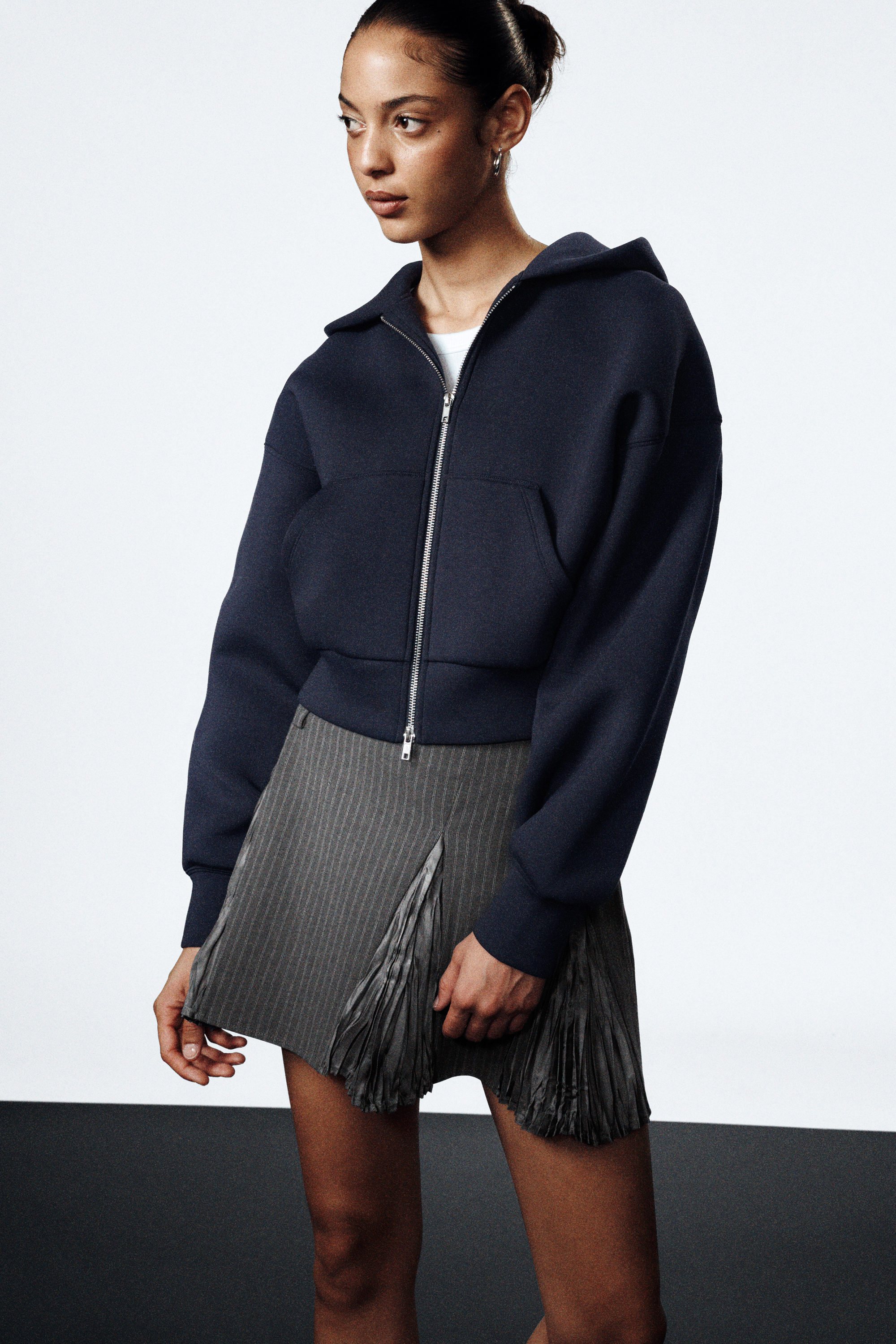Mörkblå - Zip-hoodie i lös passform - 2