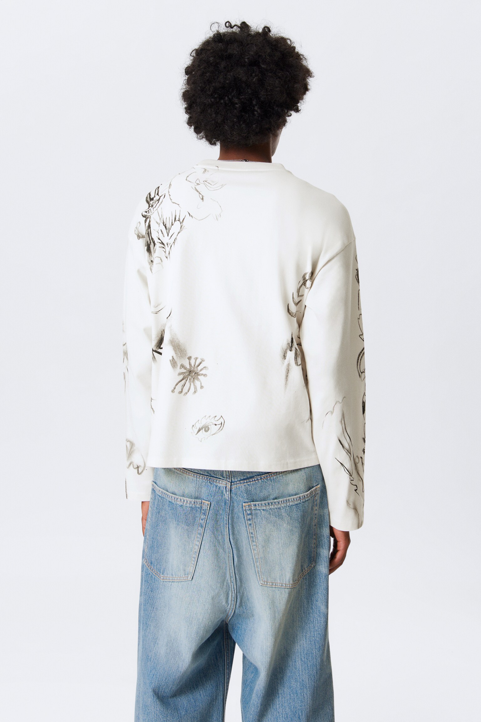 Great Boxy Graphic Long Sleeve T-shirt - Fehér - Sketch Book/Sötétszürke - Big Mess - 4