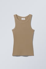 Brown - Tailliertes geripptes Tanktop - 0
