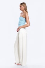 White - High Waisted Wide Leg Satin Trousers - 2