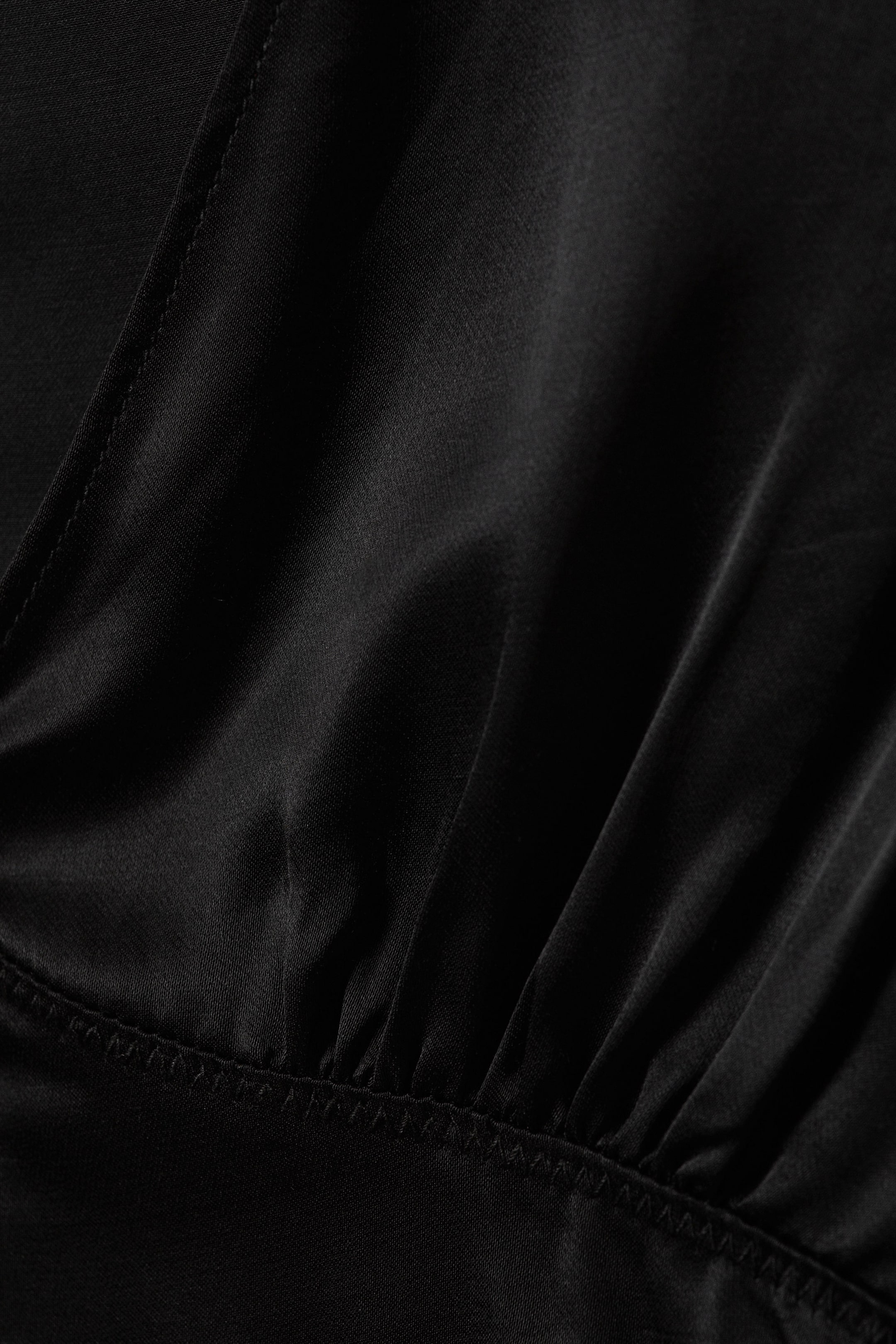 Black - Sleeveless V-neck Satin Top - 5