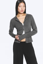 Ausgewaschenes Dunkelgrau - Schmal geschnittener Jersey-Cardigan - 0