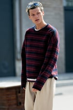 Navy/Red Stripe - Boxy Knitted Jumper - 0