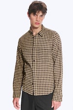 Checked Brown - Structured Long-Sleeved Buttoned Shirt - 0