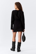 Black - Oversized Long-Sleeved Mini Dress - 2