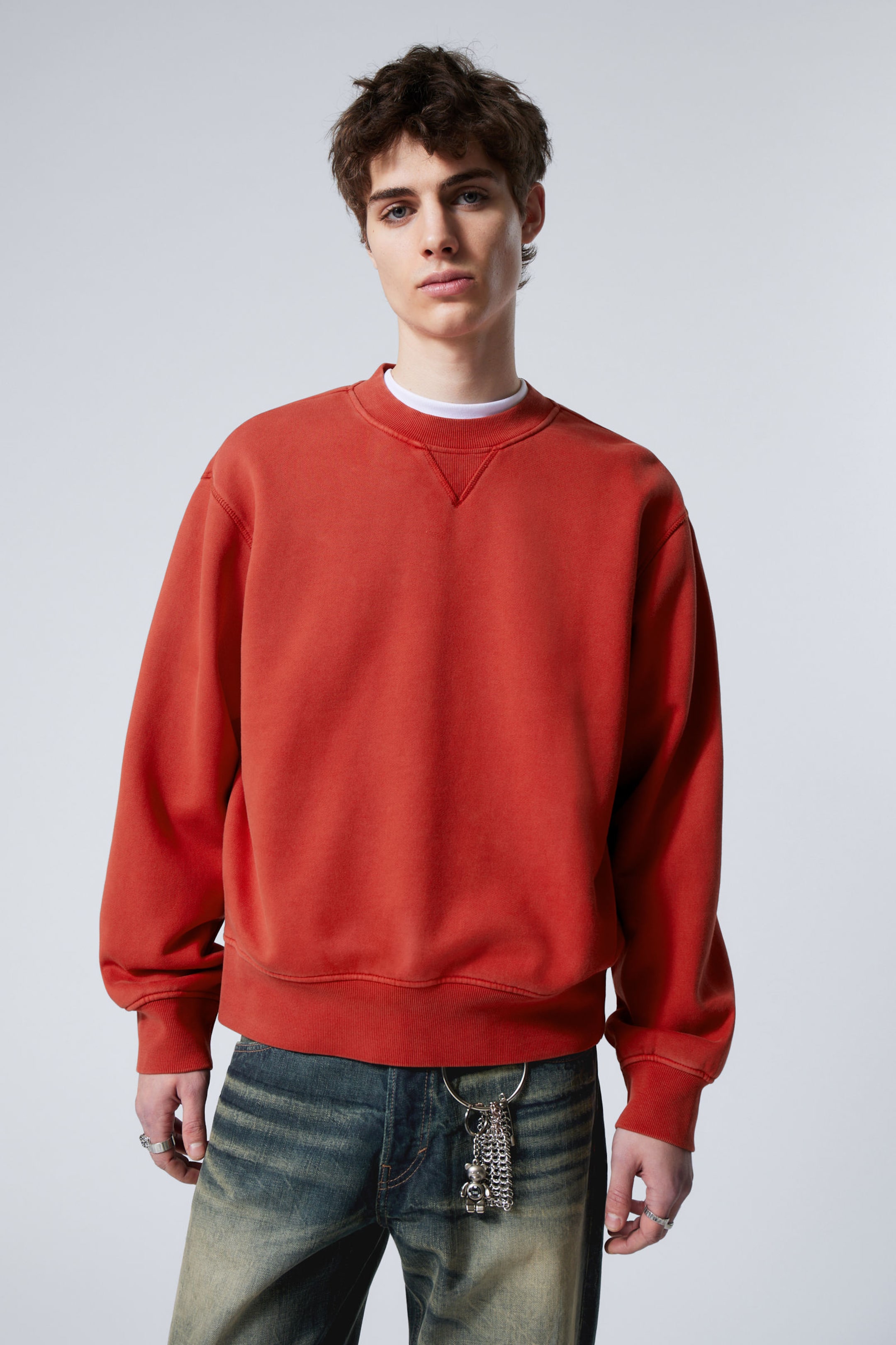 Röd - Croppad sweatshirt i bomullsfleece - 1