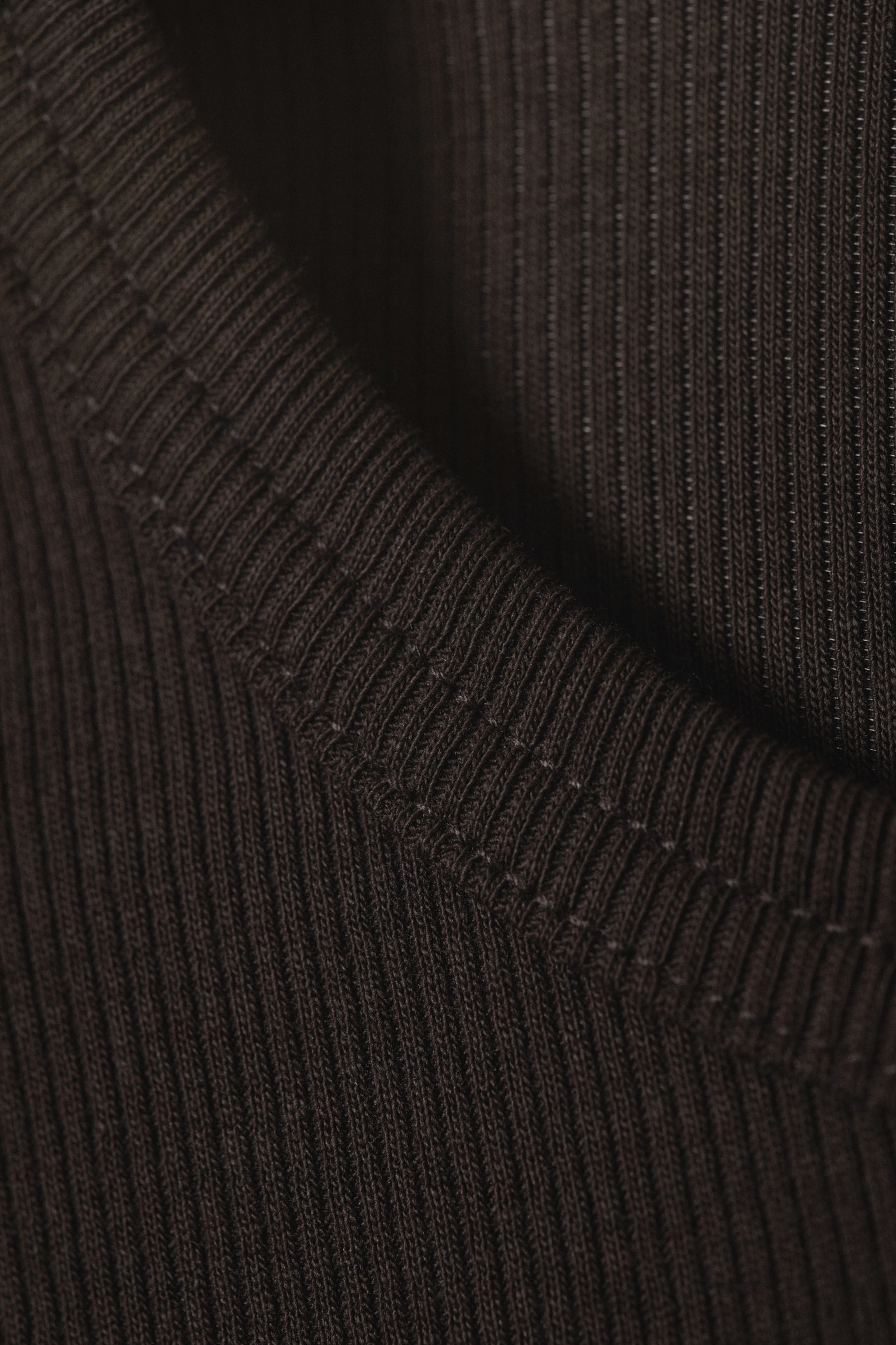 Dark Brown - Slim Fit Ribbed Cotton T-shirt - 4
