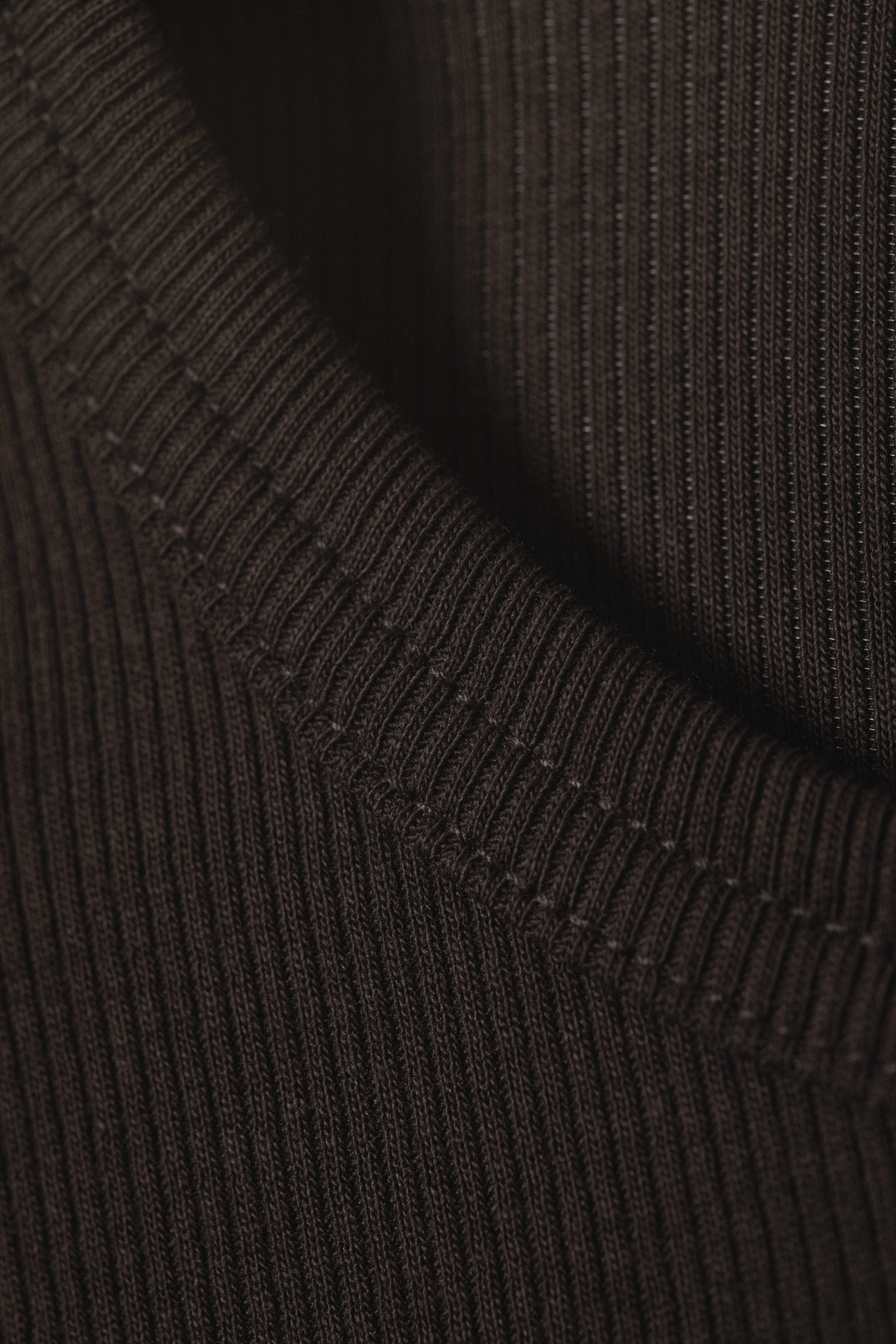 Dark Brown - Slim Fit Ribbed Cotton T-shirt - 2