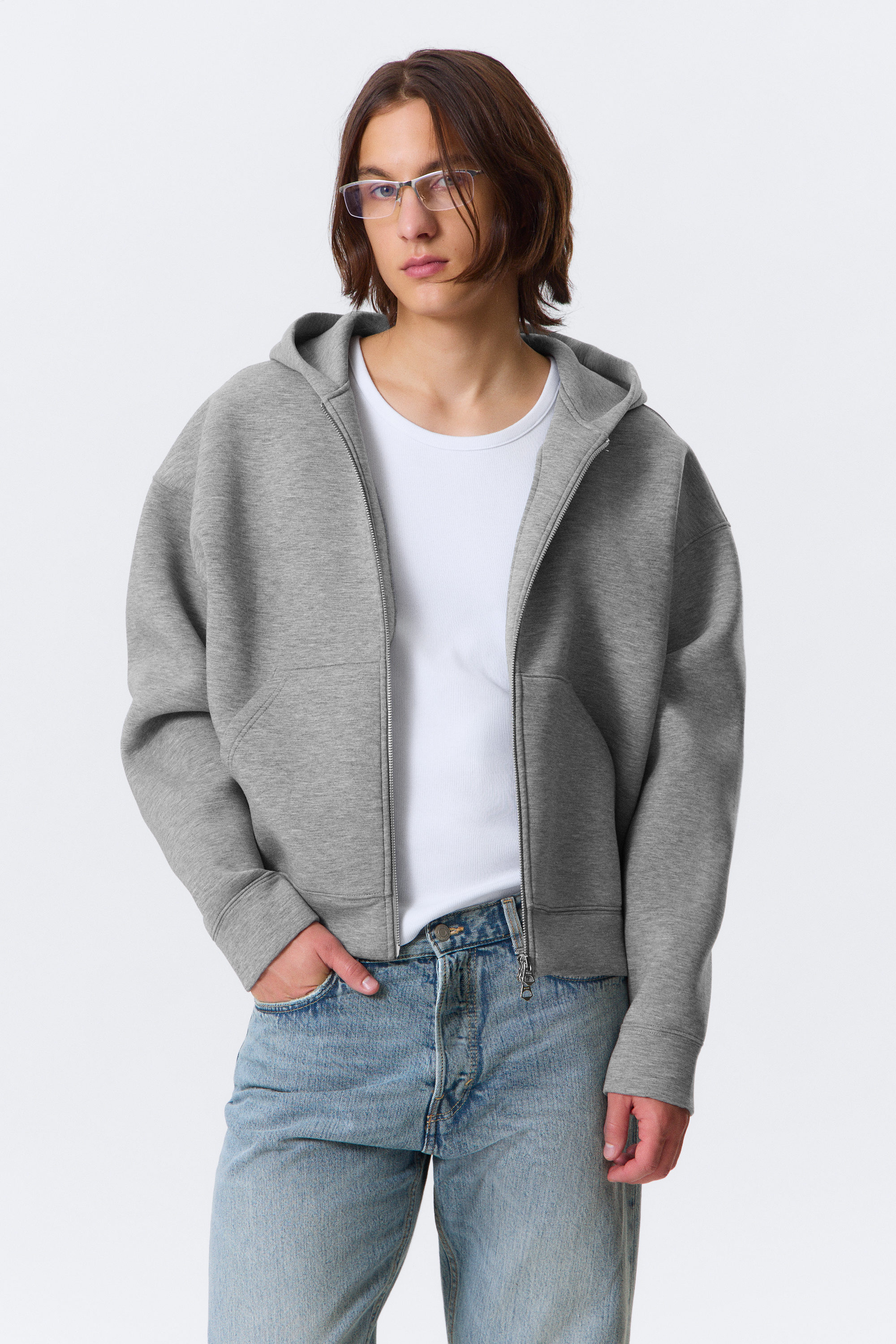 Grey Melange - Simon Scuba Zip Hoodie - 2