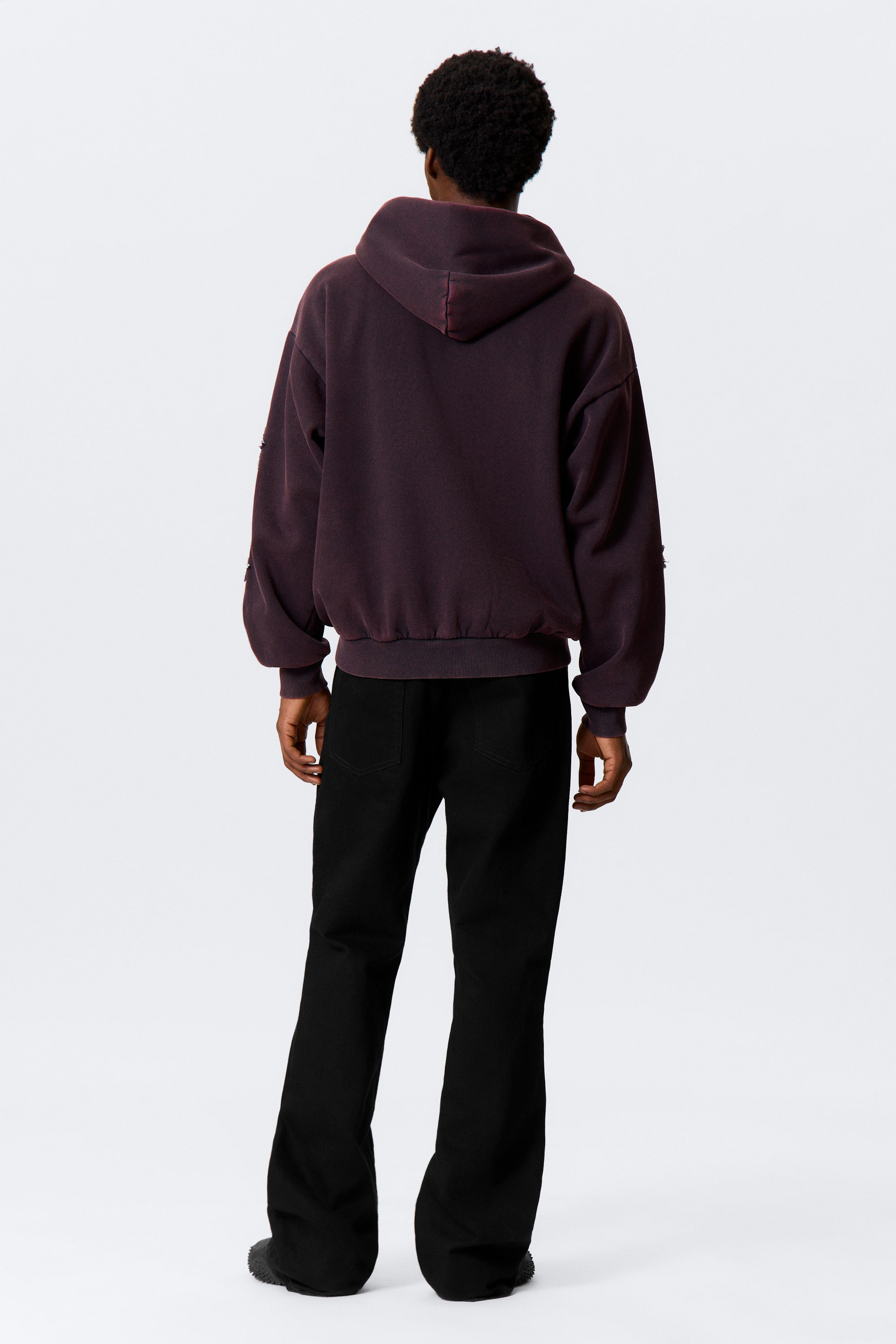Burgundy - Square Graphic Zip Hoodie - 3