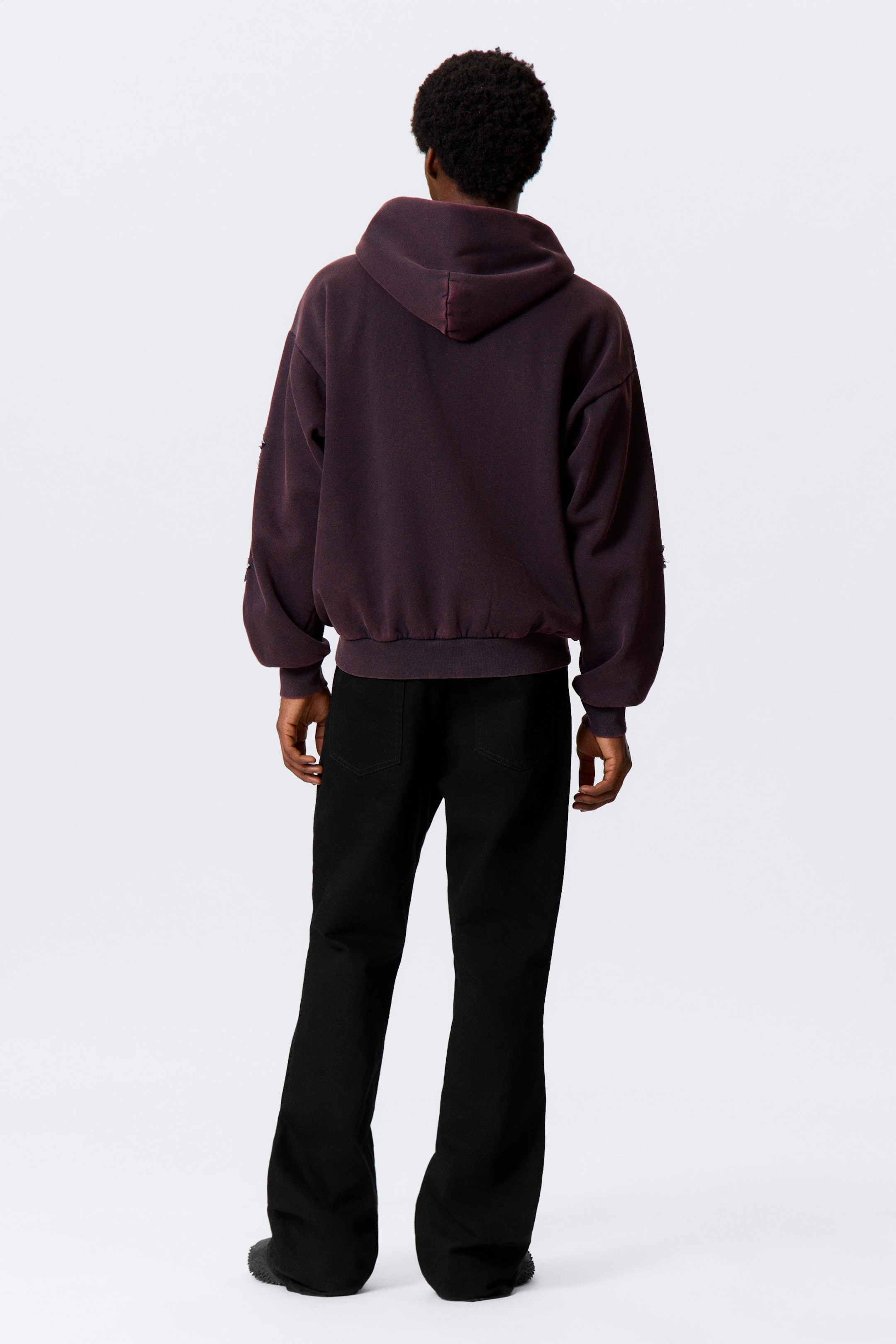 Burgundy - Square Graphic Zip Hoodie - 3