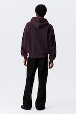 Burgundy - Square Graphic Zip Hoodie - 3