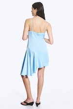 Light Blue - Asymmetrical Satin Dress - 3