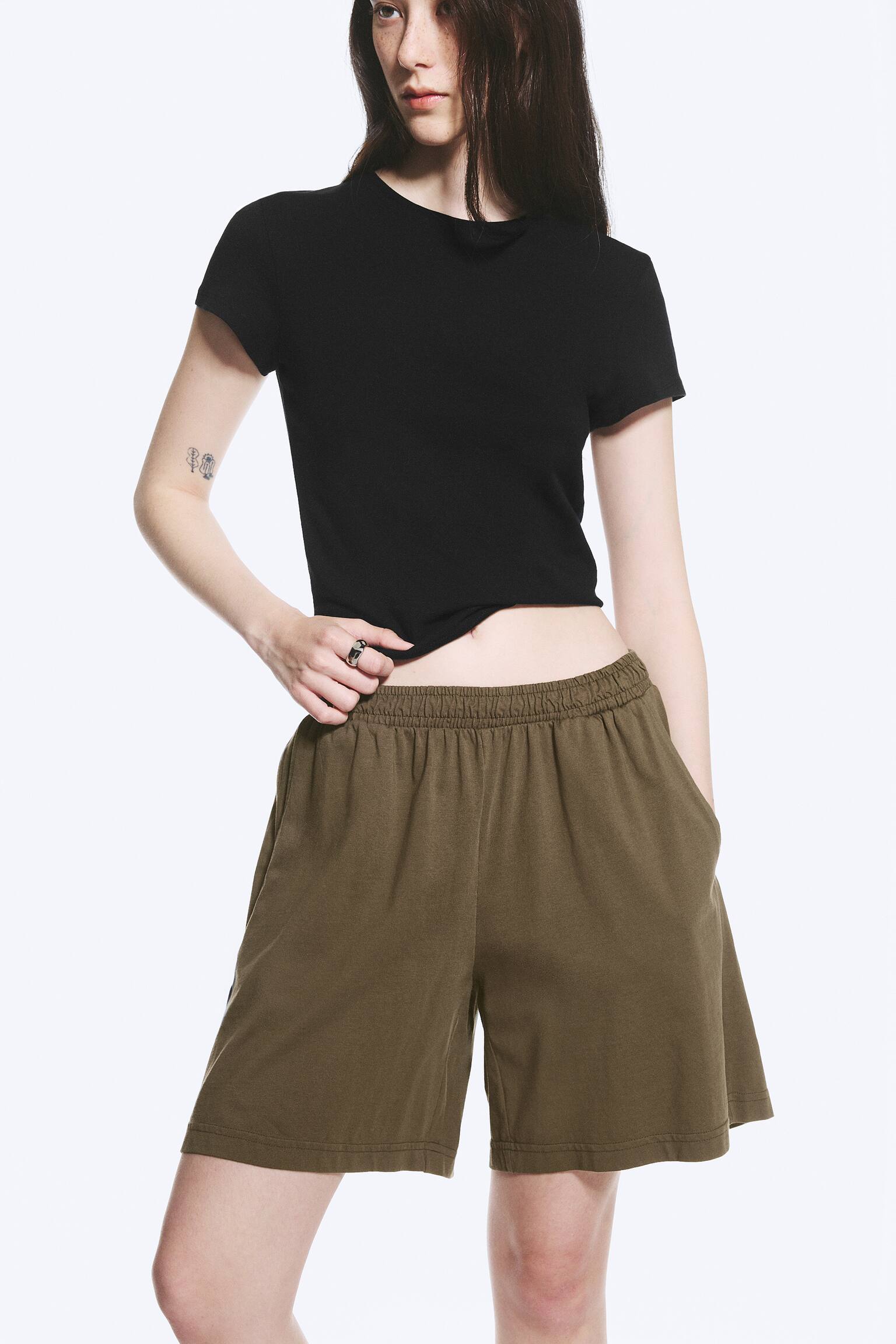 Løse jersey-pull-on-shorts - Mørk gråbrun/Mørkegrå - 5