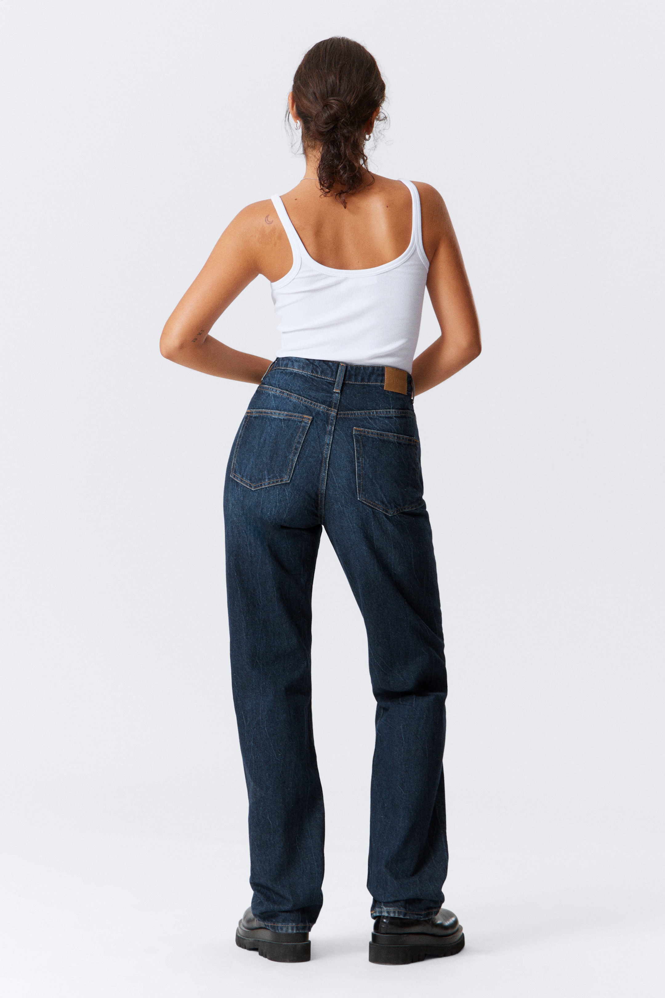 Grotere afbeelding bekijken: Rowe Super High Waisted Regular Straight Leg Jeans - Compact Blue – Donkerblauw - DAMES | H&M NL 5