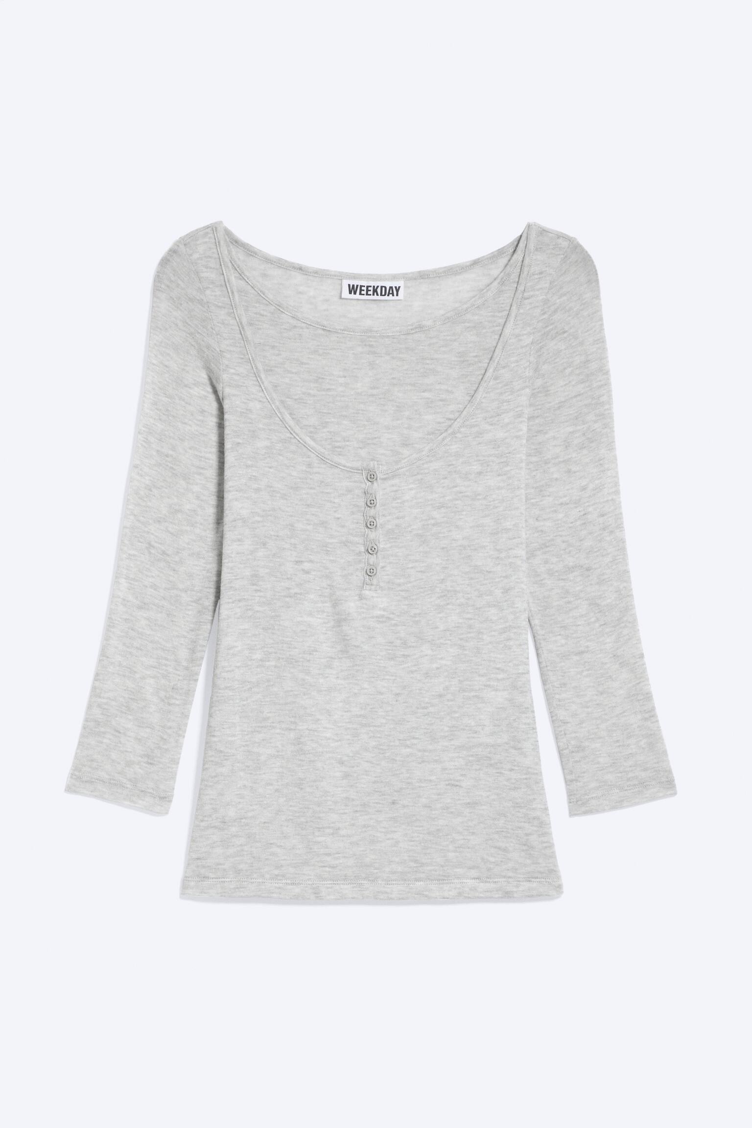 Henley-Shirt mit Dreiviertelärmeln - Verwaschenes Hellgrau-Melange/Weiß - 1