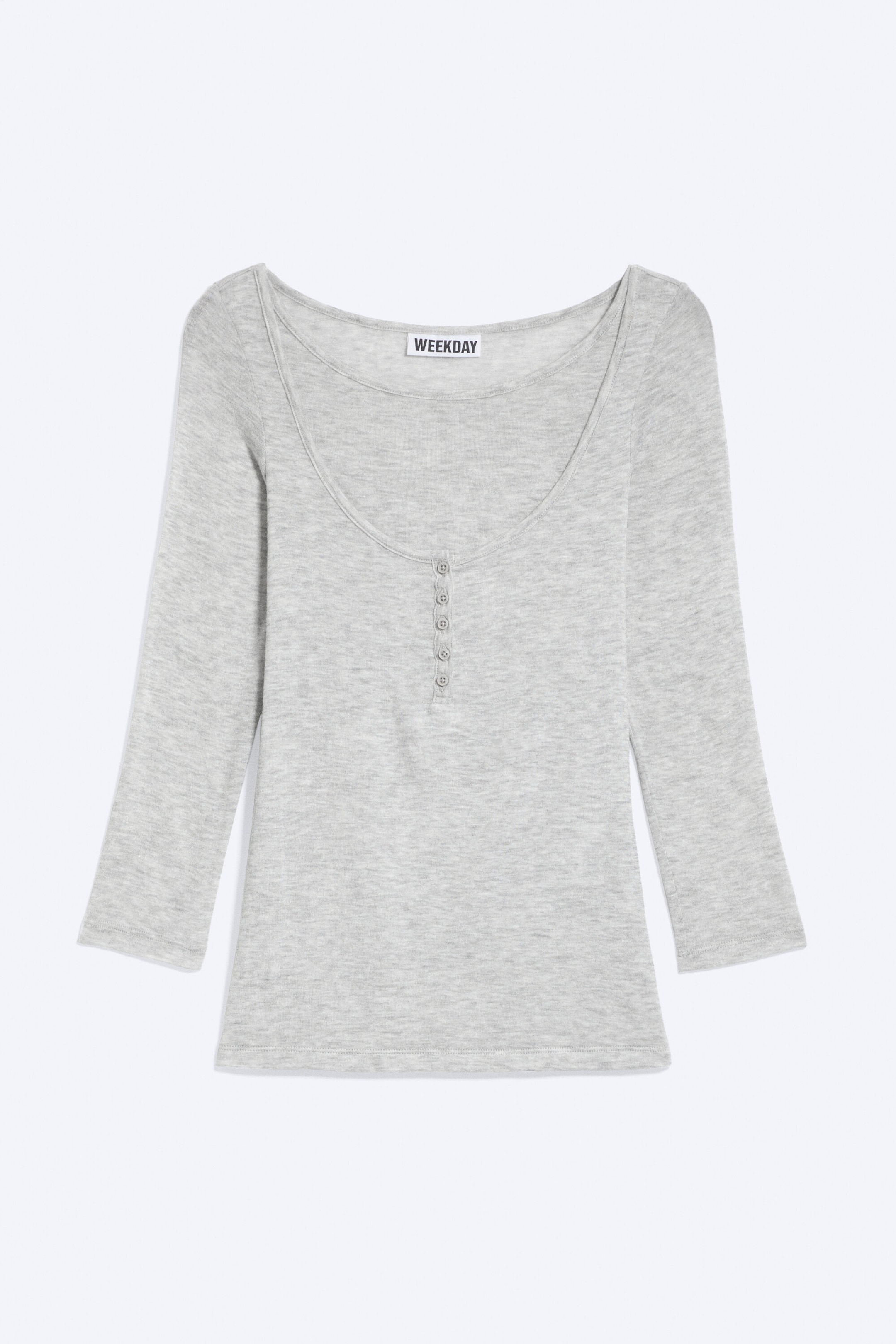 Verwaschenes Hellgrau-Melange - Henley-Shirt mit Dreiviertelärmeln - 4